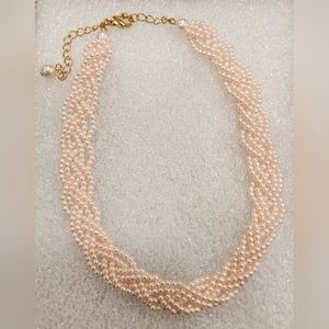 VINTAGE BRAIDED MULTI-STRAND  PINK FAUX PEARL NECKLACE